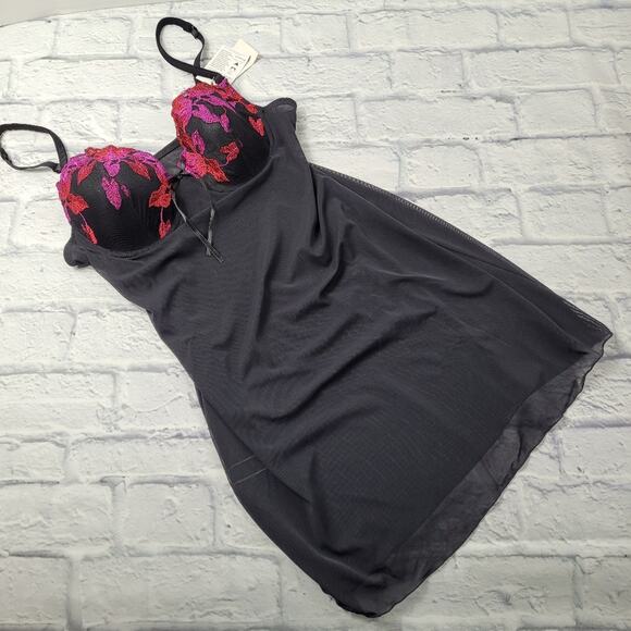 NWT Donna Loren Black Chemise Contrasting Embroidered Cups sz XL style S1020 - Picture 4 of 11